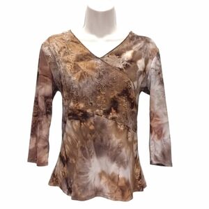 Only Nine Women's Boho Tie-Dye Print Seqiuned Top